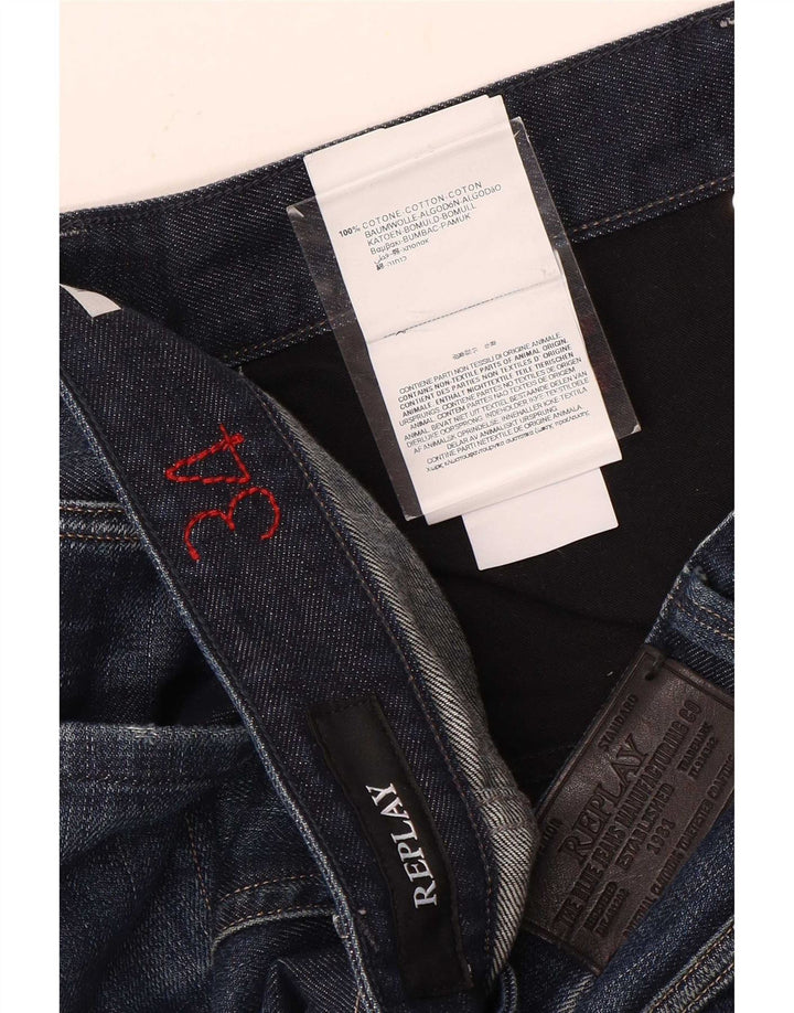 Replay Jeans masculino desgastado reto W34 L31 algodão azul