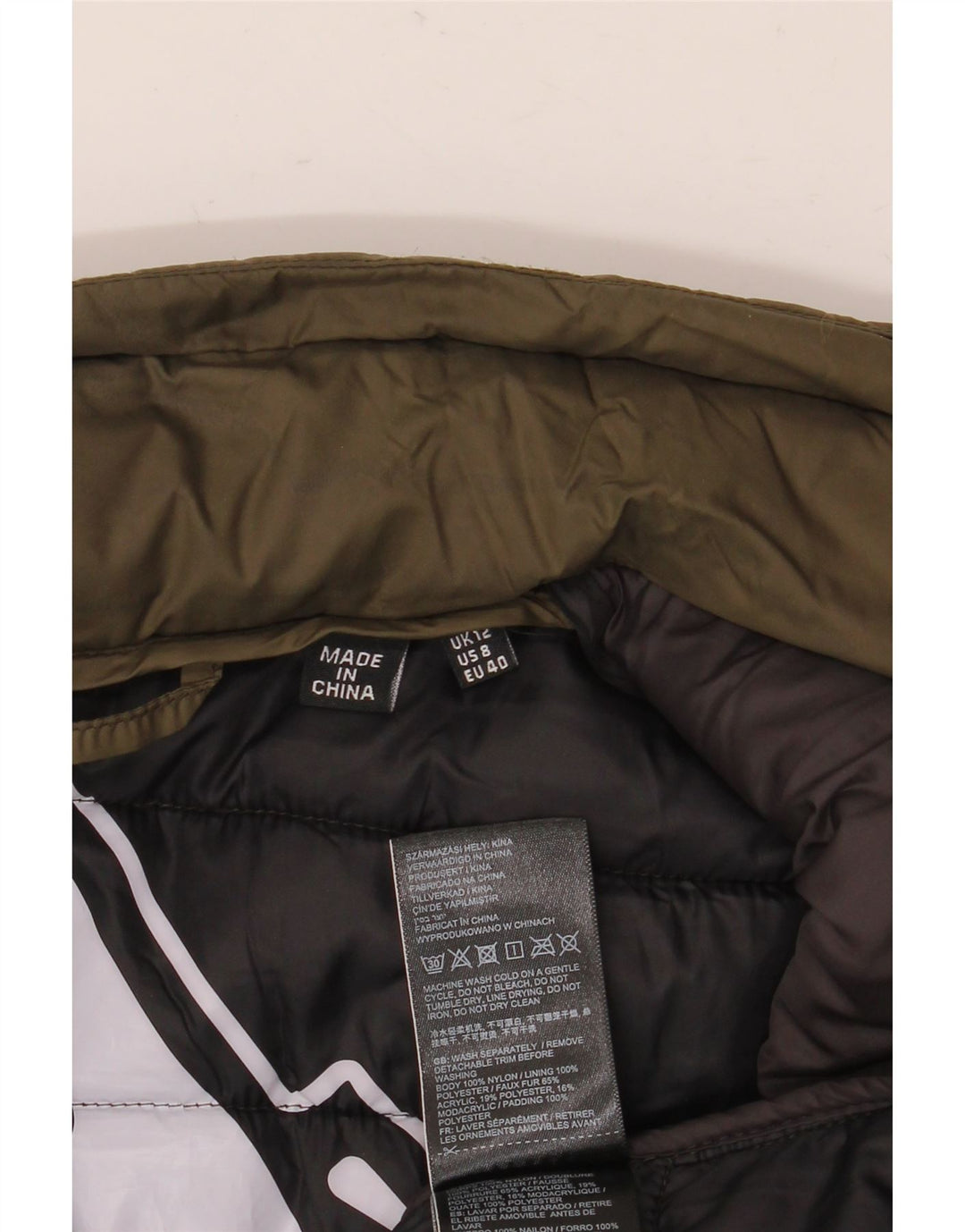 Jaqueta acolchoada feminina Superdry UK 12 nylon cáqui médio