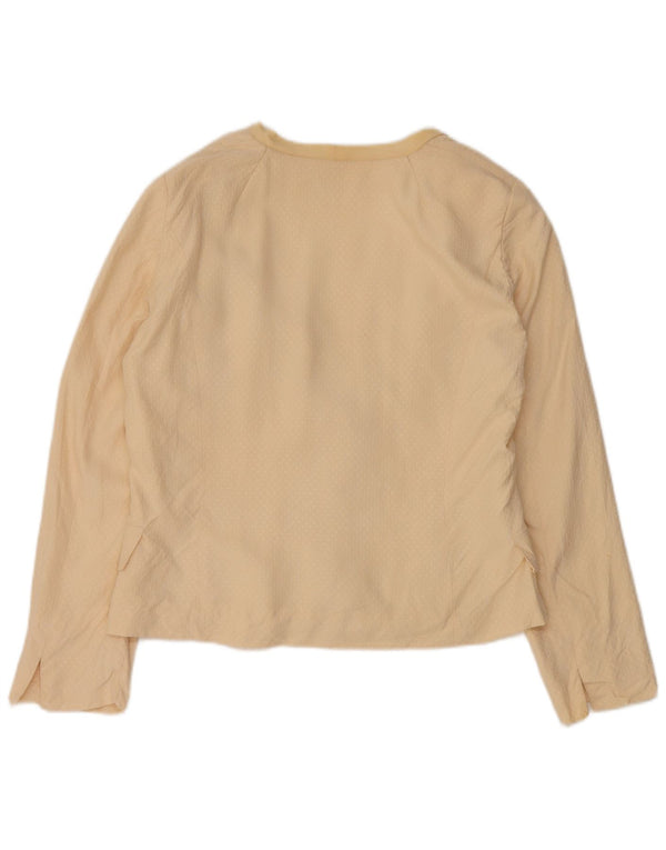 Jaqueta blazer feminina vintage com 3 botões Reino Unido 14 seda bege média