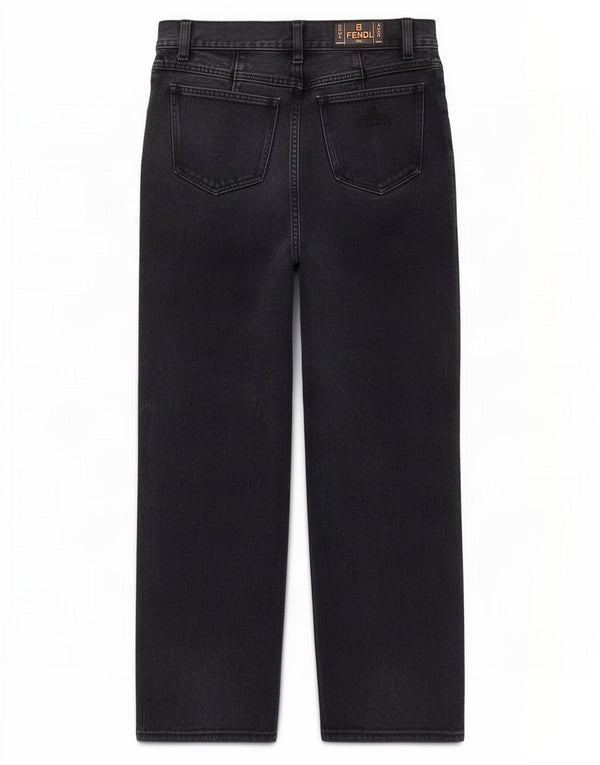 Jeans feminino Fendi cintura alta cônico W27 L25 algodão preto