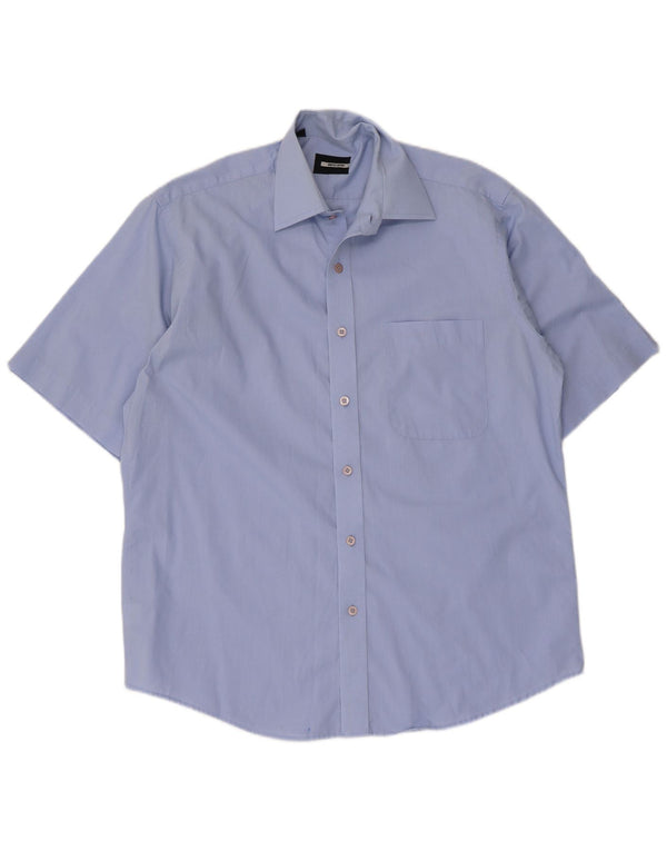 Camisa masculina de manga curta Pierre Cardin tamanho 39 15 1/2 algodão azul médio