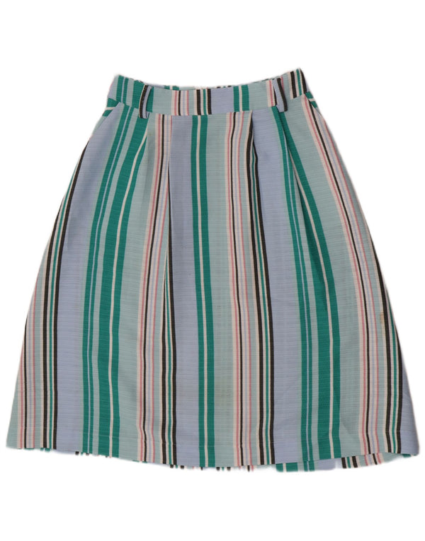 Saia feminina Oasis A-Line UK 10 pequena W27 poliéster listrado azul