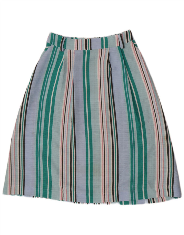 Saia feminina Oasis A-Line UK 10 pequena W27 poliéster listrado azul