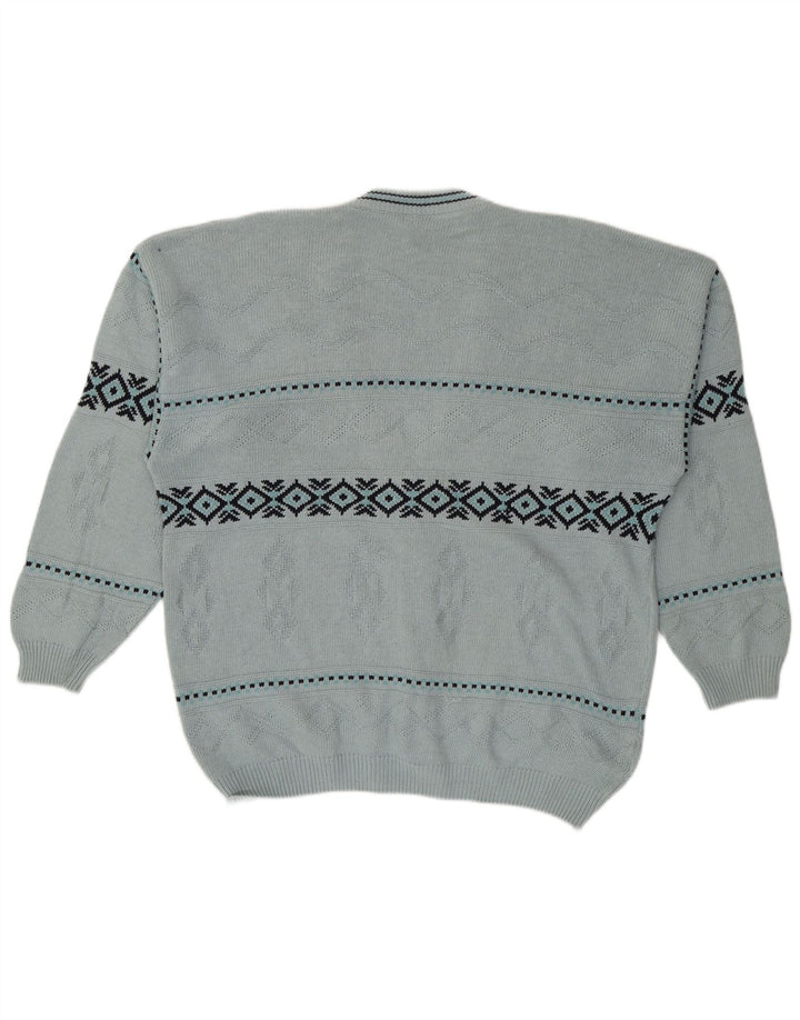 Suéter cardigã masculino Mr. Forrest XL algodão geométrico azul