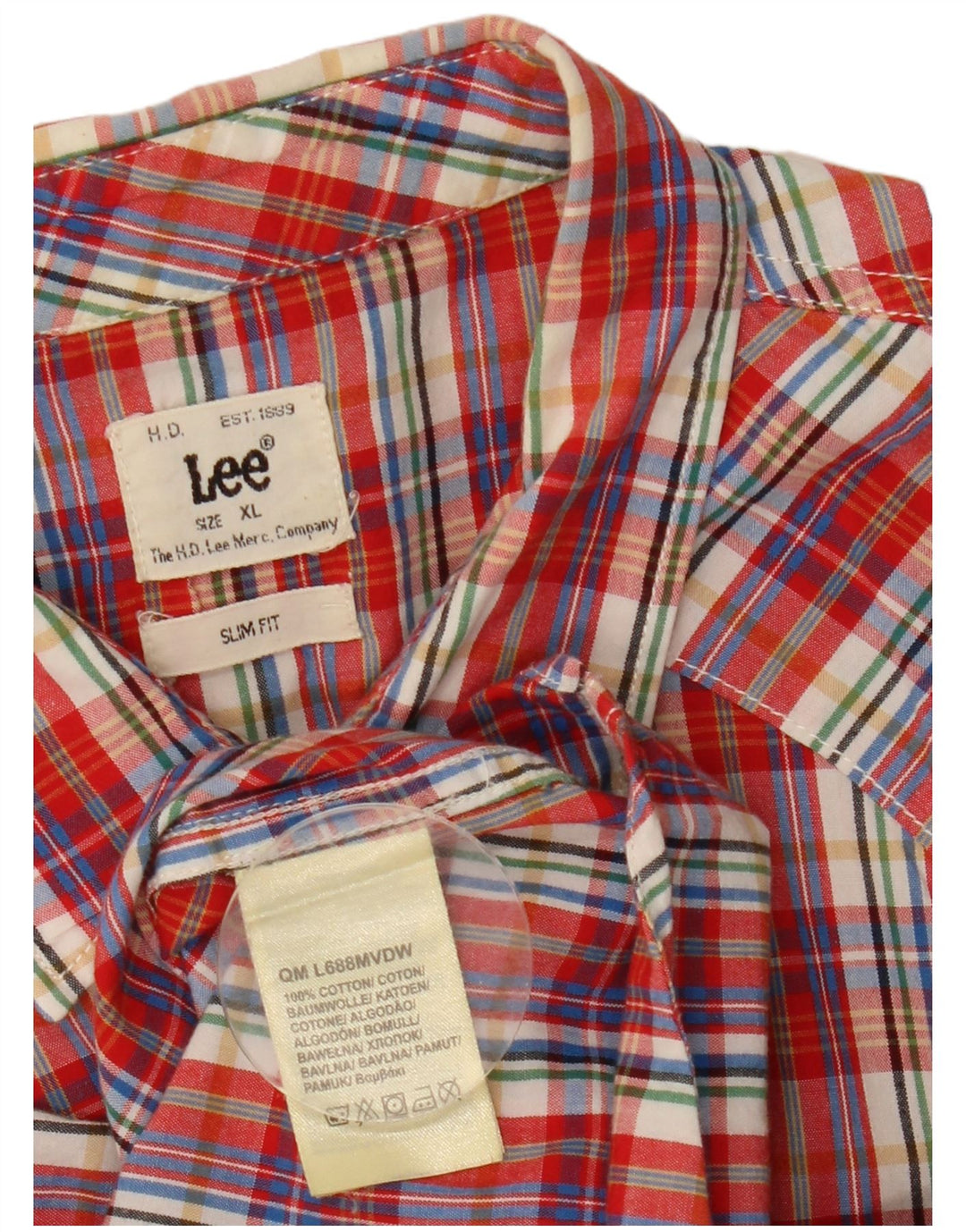 Camisa masculina LEE Slim Fit manga curta XL vermelho xadrez algodão