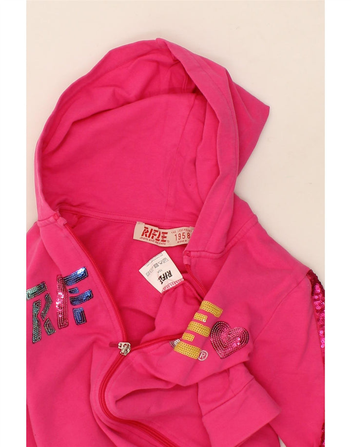 RIFLE Girls Graphic Zip Hoodie Sweater 9-10 Years Pink Cotton Vintage Rifle and Second-Hand Rifle from Messina Hembry 