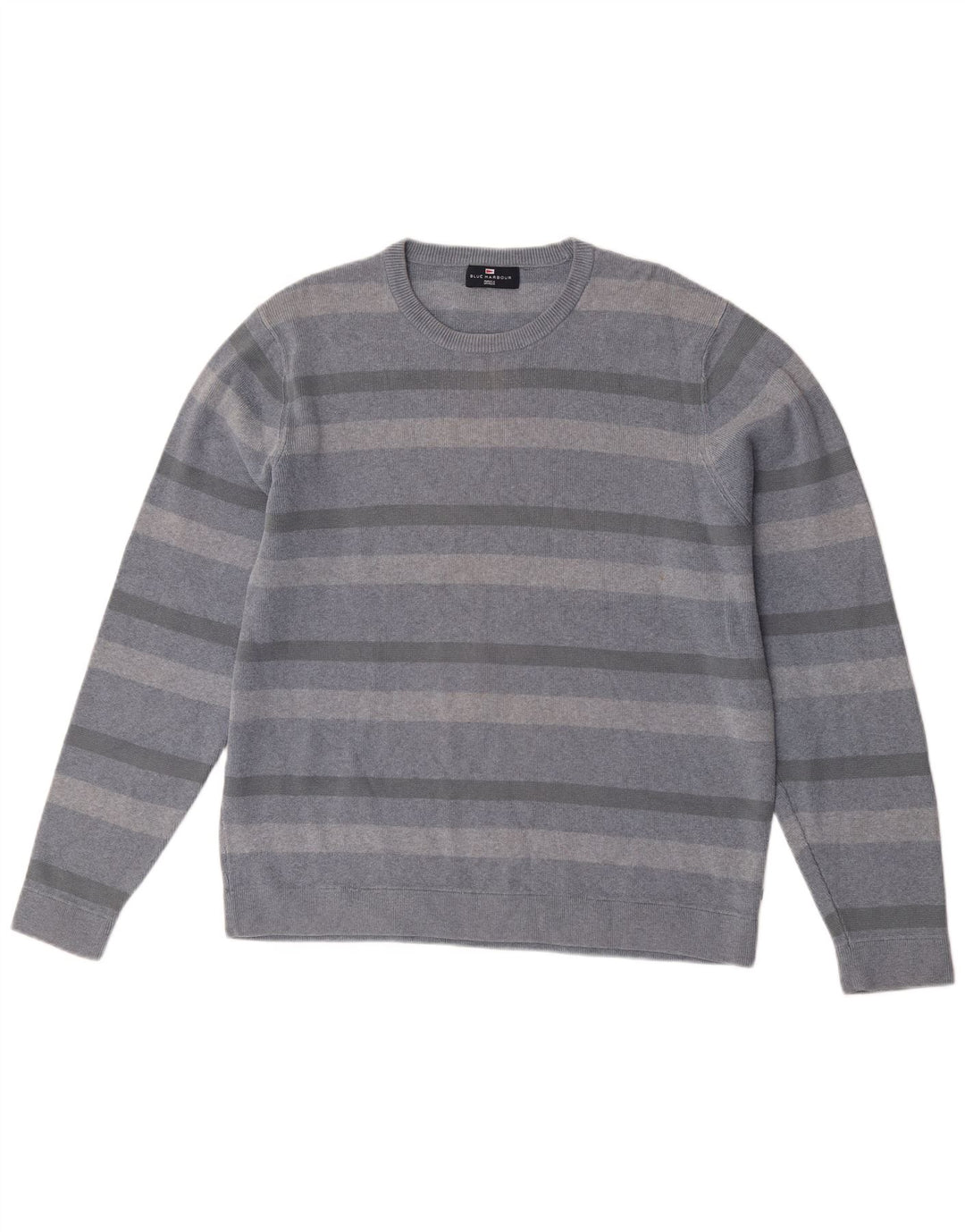 Suéter masculino Marks & Spencer com gola redonda, grande algodão listrado azul