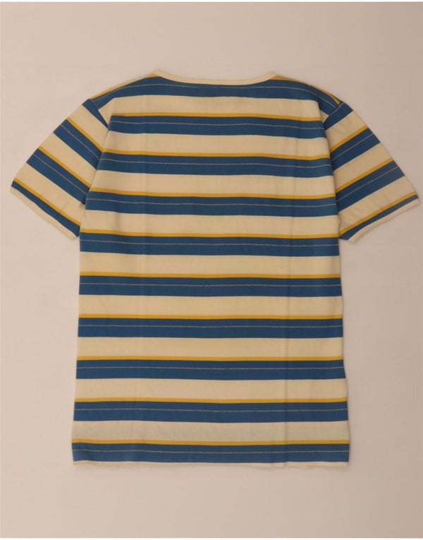 Camiseta feminina Benetton UK 14 algodão listrado azul médio