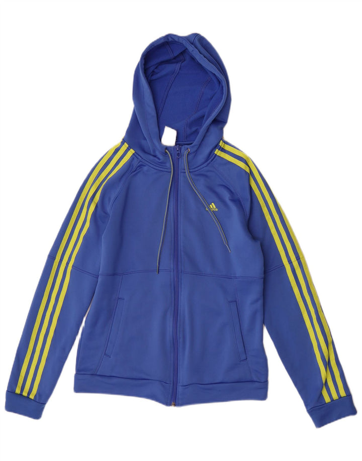 Suéter adidas feminino com capuz e zíper Reino Unido 8/10 pequeno azul poliéster