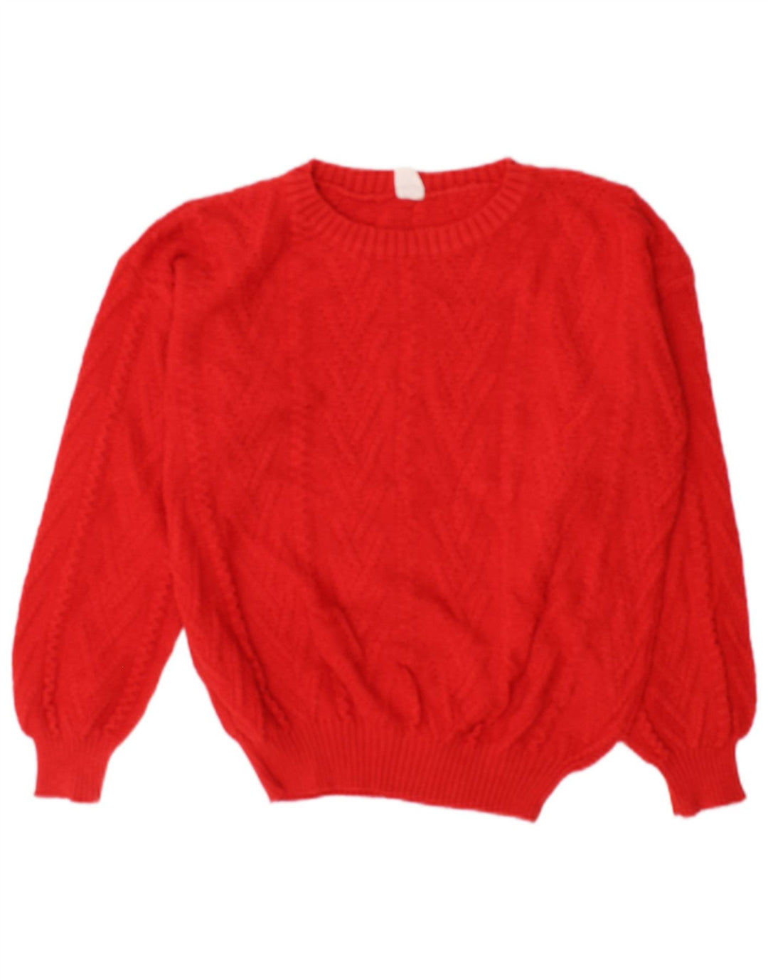 Suéter feminino vintage com gola redonda Reino Unido 14 algodão vermelho médio