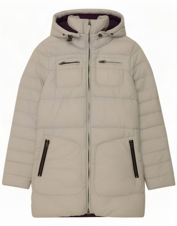 Casaco acolchoado com capuz feminino rosa Think UK 10 pequeno poliamida off white