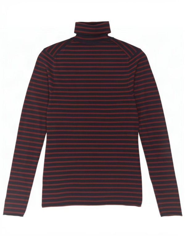 Top feminino Zara manga comprida UK 12 viscose listrada azul marinho médio