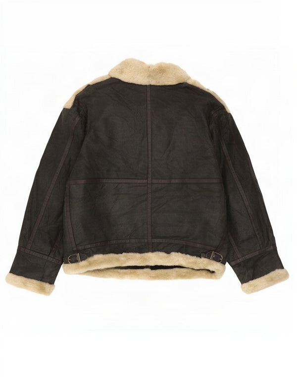Jaqueta masculina Shearling Quebec Reino Unido 42 XL couro preto
