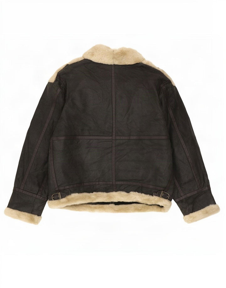 Jaqueta masculina Shearling Quebec Reino Unido 42 XL couro preto