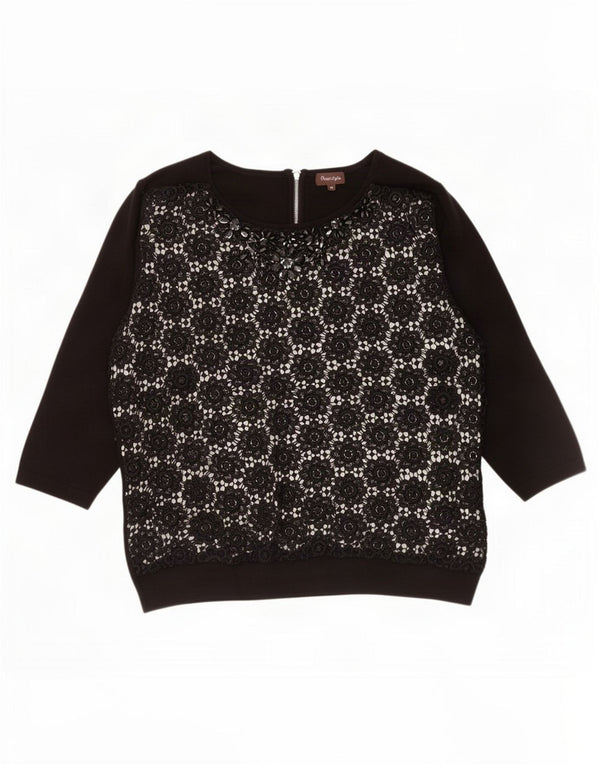 Blusa feminina de manga 3/4 Phase Eight UK 14 grande viscose floral preta