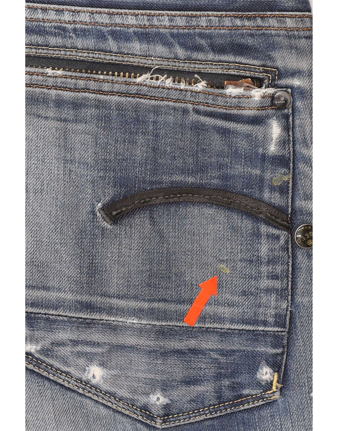 Calça jeans reta masculina G-Star desgastada W33 L32 algodão azul