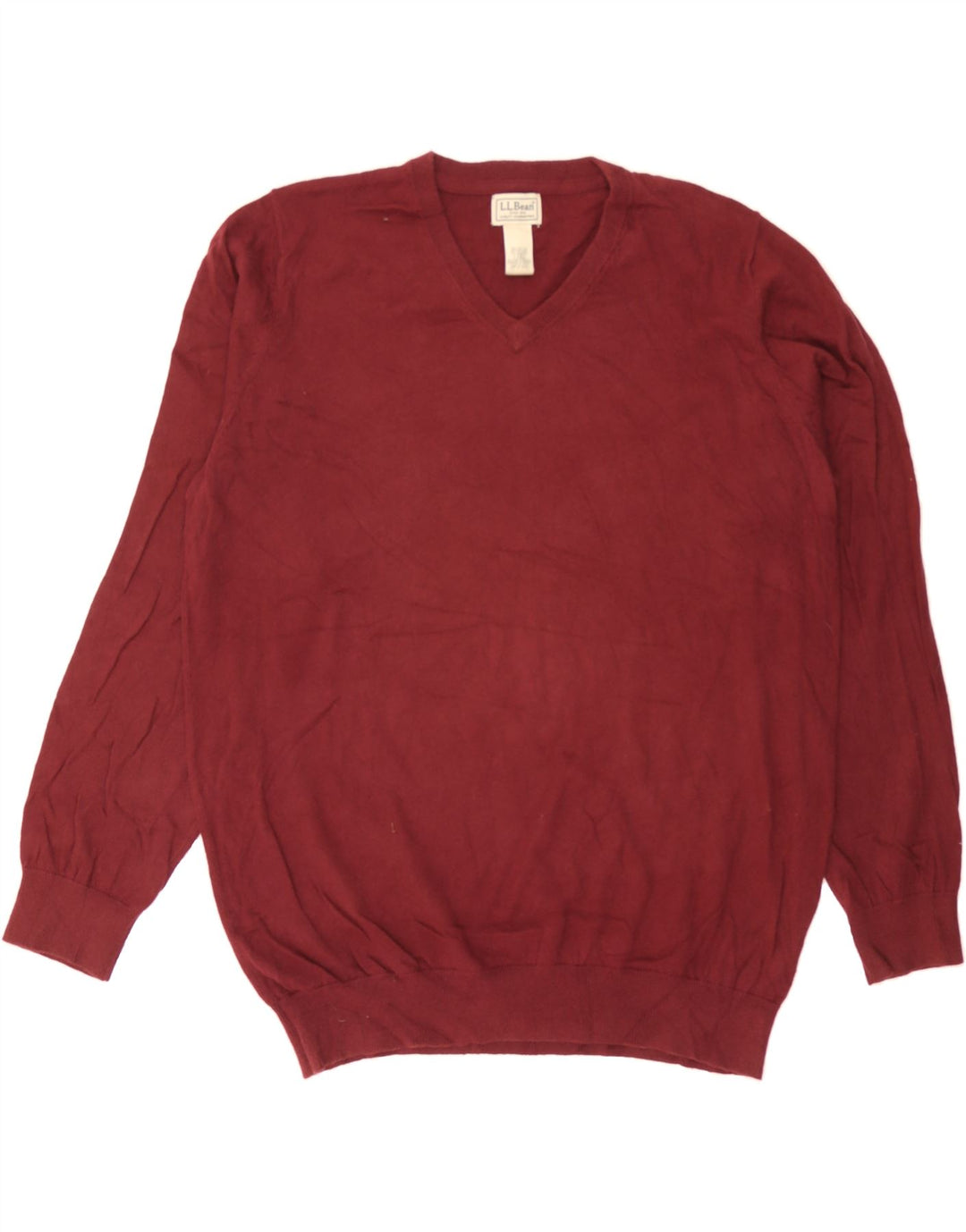 L.L.BEAN Mens Tall V-Neck Jumper Sweater Large Burgundy Cotton Vintage L.L.Bean and Second-Hand L.L.Bean from Messina Hembry 
