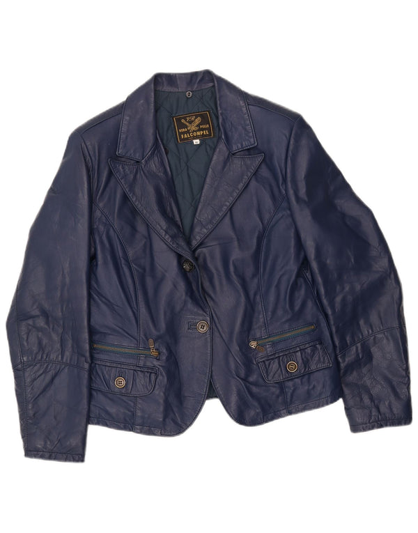 Jaqueta blazer feminina de couro com 2 botões Falconpel Reino Unido 18 XL couro azul marinho