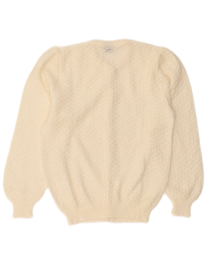 Suéter Cardigan Feminino Vintage UK 10 Pequeno Off White