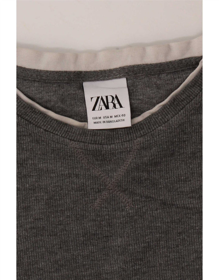 Top feminino Zara manga comprida UK 12 cinza médio