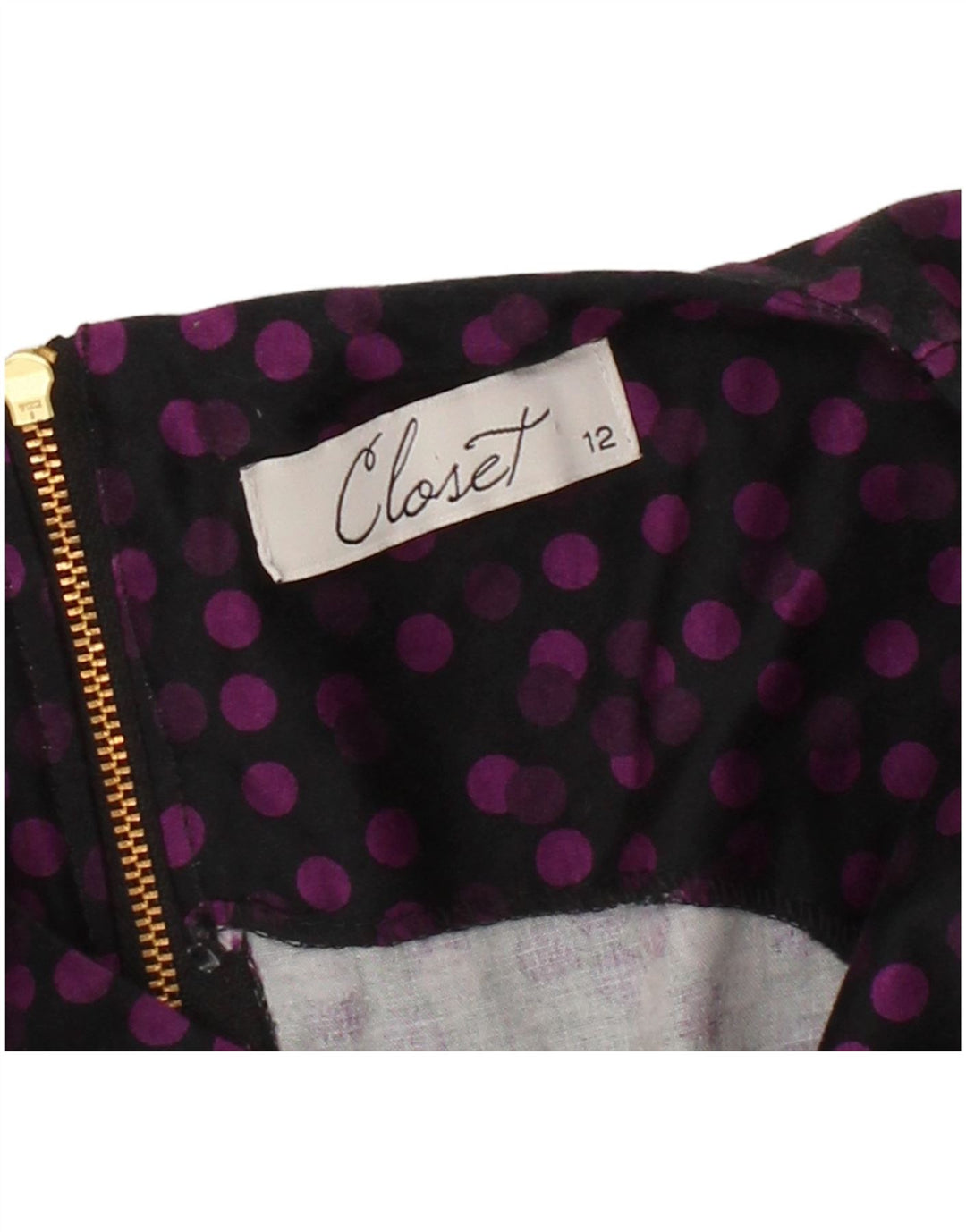 CLOSET Vestido feminino sem mangas evasê UK 12 médio preto bolinhas algodão