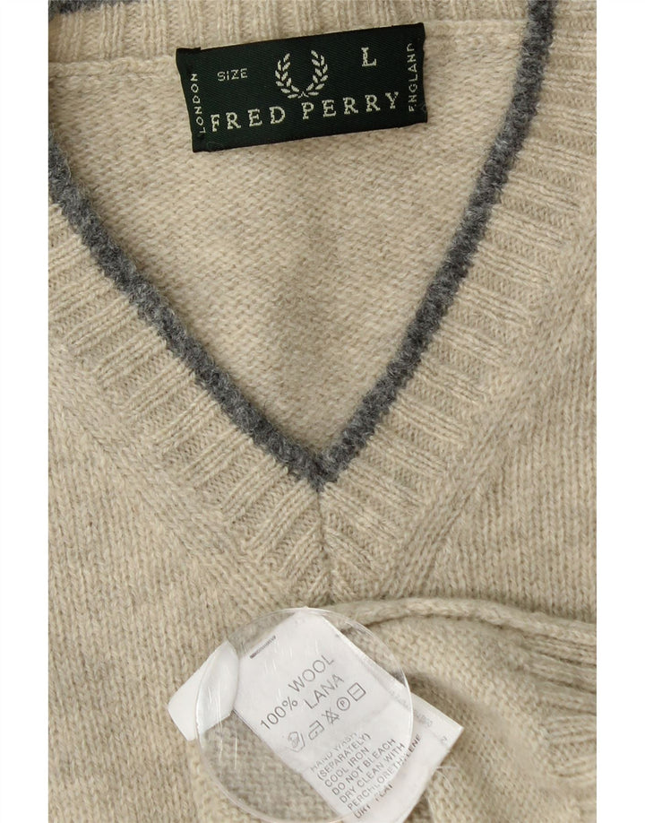 FRED PERRY Suéter masculino com decote em V, grande lã verde