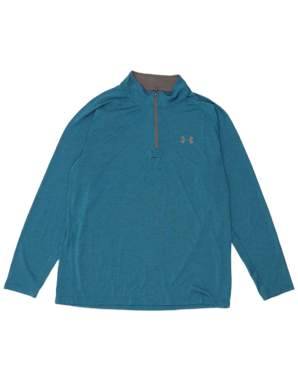 Under Armour Mens Heat Gear Zip Neck Pulôver Treino Top Grande Azul