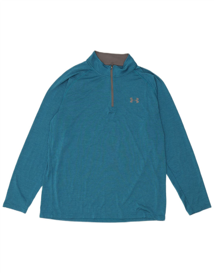 Under Armour Mens Heat Gear Zip Neck Pulôver Treino Top Grande Azul