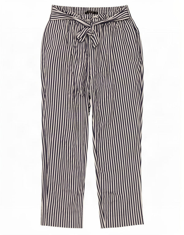 Calça feminina Zara cintura alta cortada grande W30 L24 risca de giz azul marinho