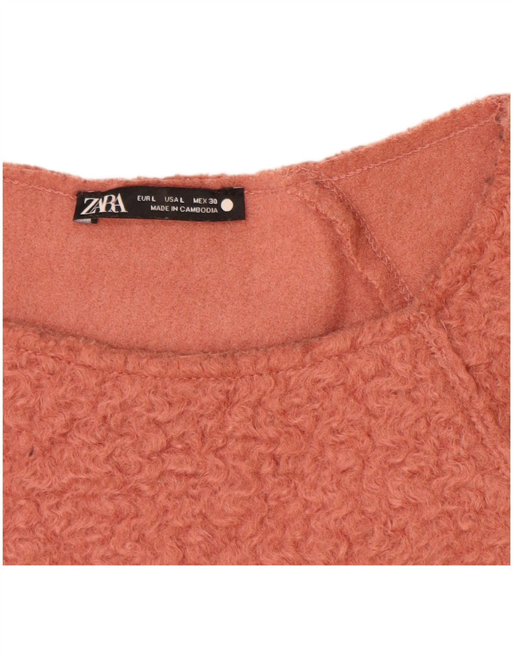 Zara Suéter feminino oversized com gola canoa Reino Unido 16 grande poliéster rosa