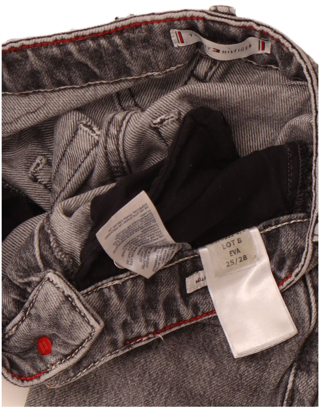 TOMMY HILFIGER Calça jeans feminina Eva cintura alta cônica W25 L25 algodão cinza