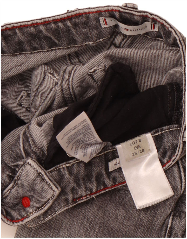 TOMMY HILFIGER Calça jeans feminina Eva cintura alta cônica W25 L25 algodão cinza