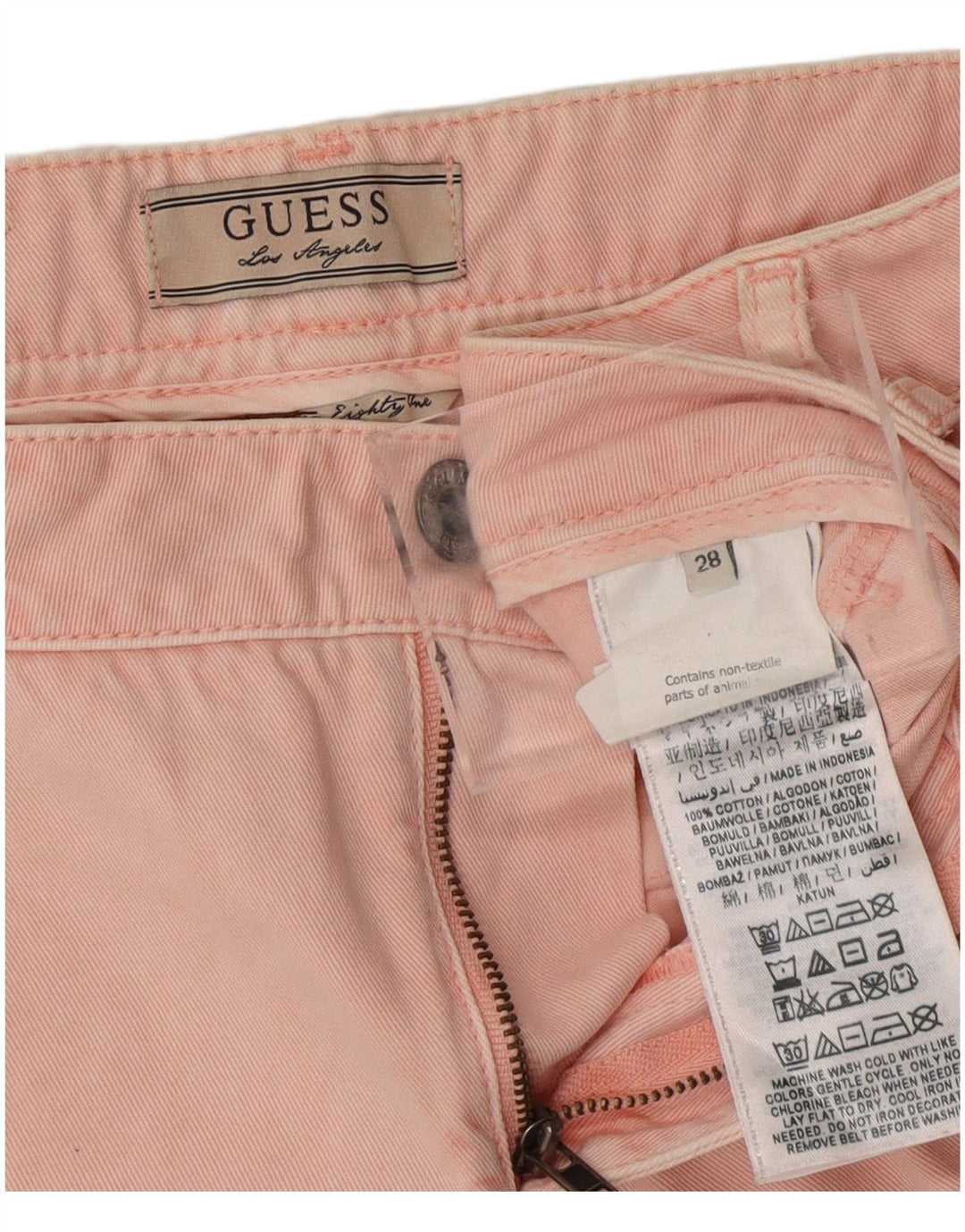 Shorts chino feminino de cintura baixa GUESS W28 médio rosa algodão