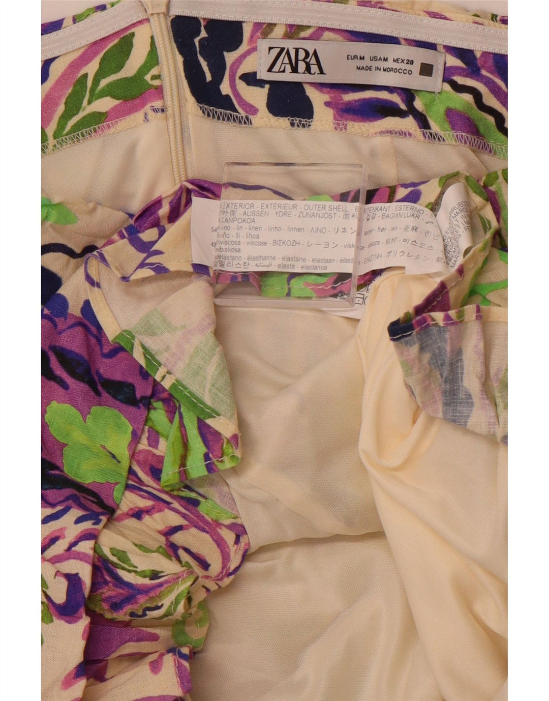 ZARA Mini vestido sem alças feminino UK 12 médio multicolorido paisley linho