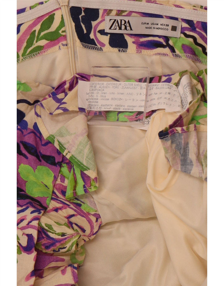 ZARA Mini vestido sem alças feminino UK 12 médio multicolorido paisley linho