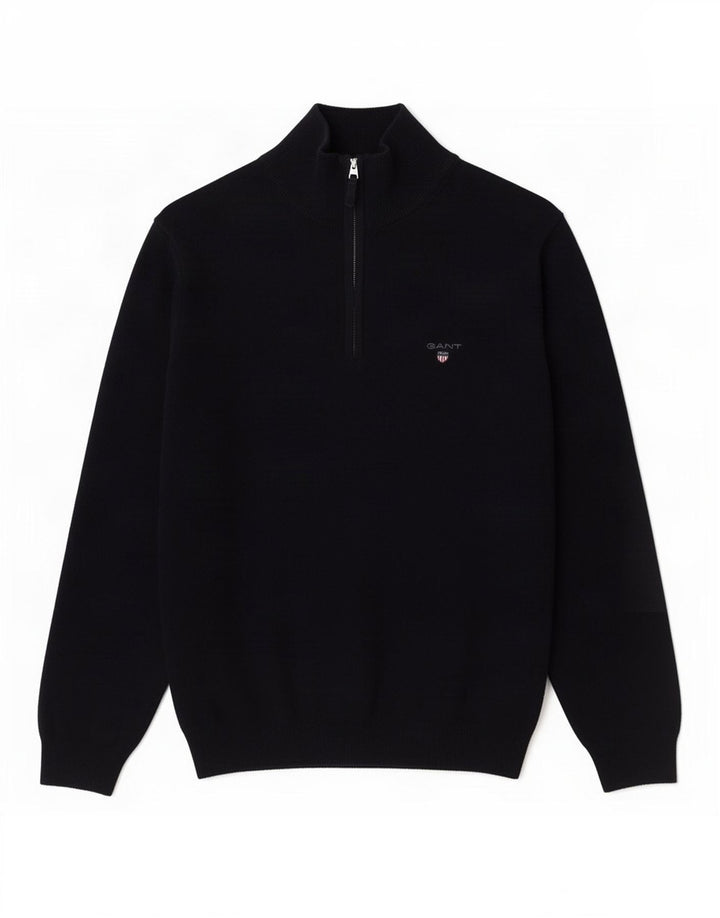 Suéter masculino Gant com zíper e gola alta de lã azul marinho médio