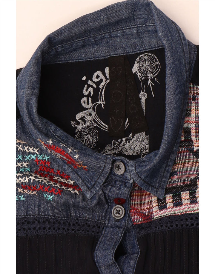 Blusa feminina Desigual com estampa gráfica UK 18 XL azul marinho patchwork