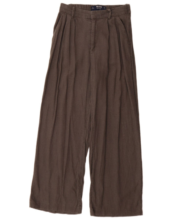 Calça feminina Hollister Livvy cintura alta com pernas largas pequena W26 L29 cinza