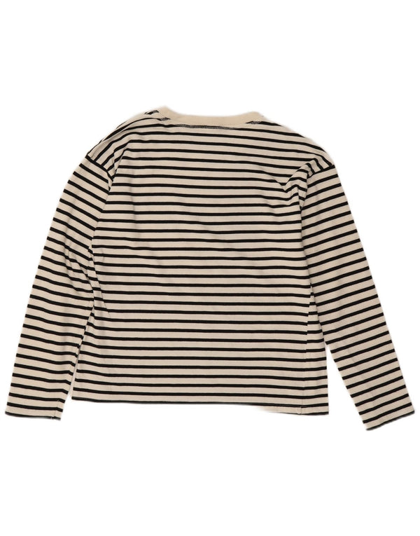 Top feminino Zara manga comprida UK 10 pequeno algodão listrado branco