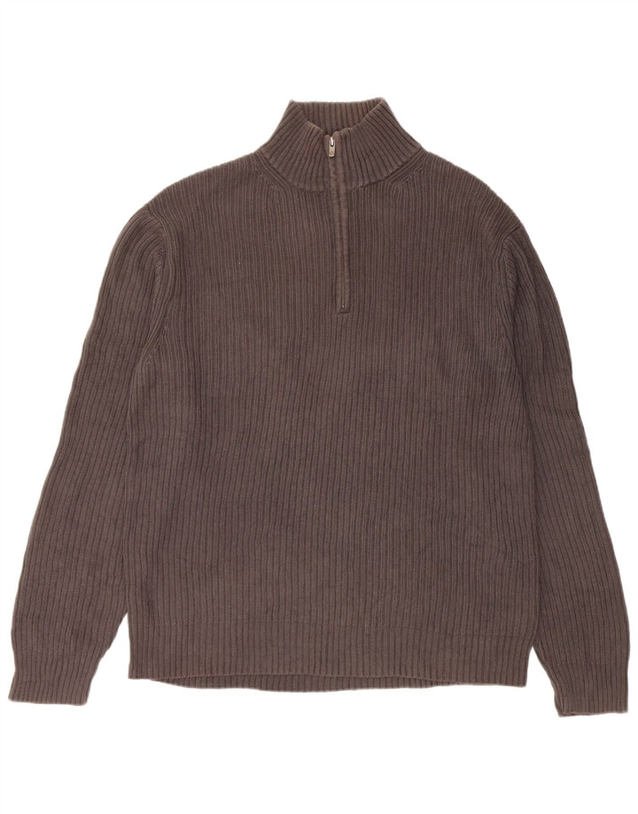 Suéter masculino CALVIN KLEIN com zíper e gola grande de algodão cinza