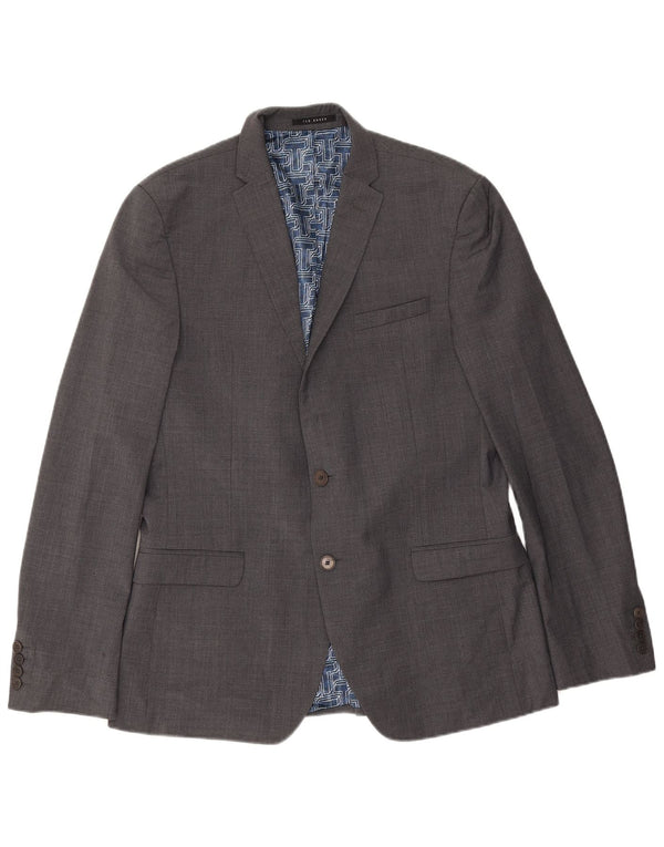 Jaqueta blazer masculina Ted Baker com 2 botões Slim Fit Reino Unido 42 XL lã cinza