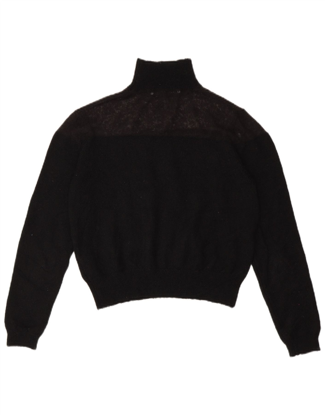 Zara Suéter feminino cropped com gola redonda Reino Unido 10 pequeno poliéster preto