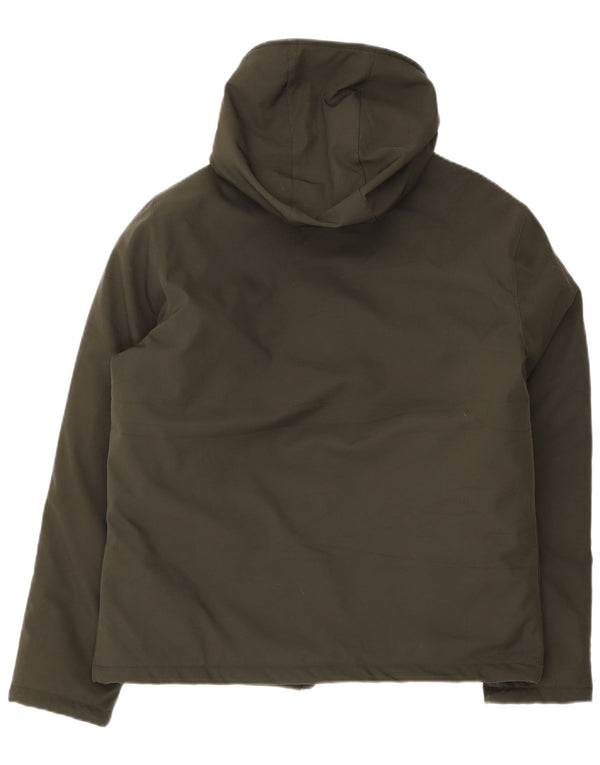 Jaqueta acolchoada com capuz masculina vintage UK 42 XL poliéster verde