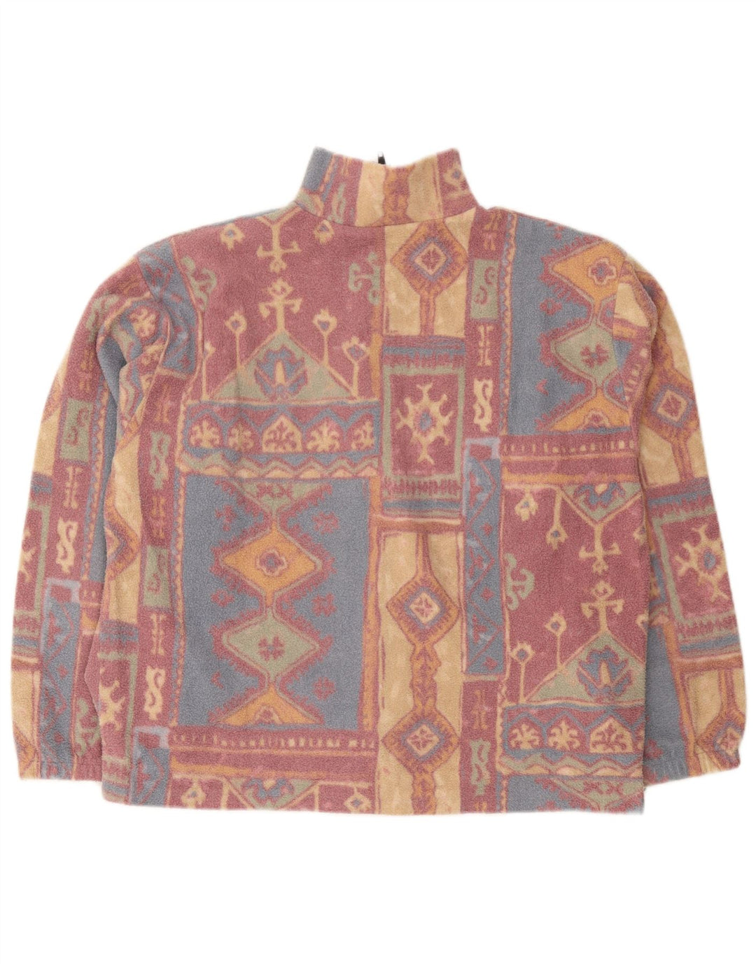 Revestimento de lã feminino vintage grande poliéster geométrico multicolorido Reino Unido 16