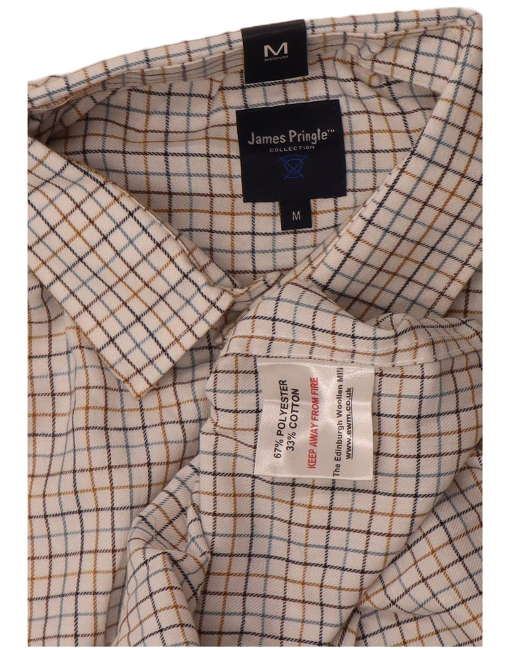 Camisa masculina de flanela James Pringle, poliéster xadrez médio esbranquiçado