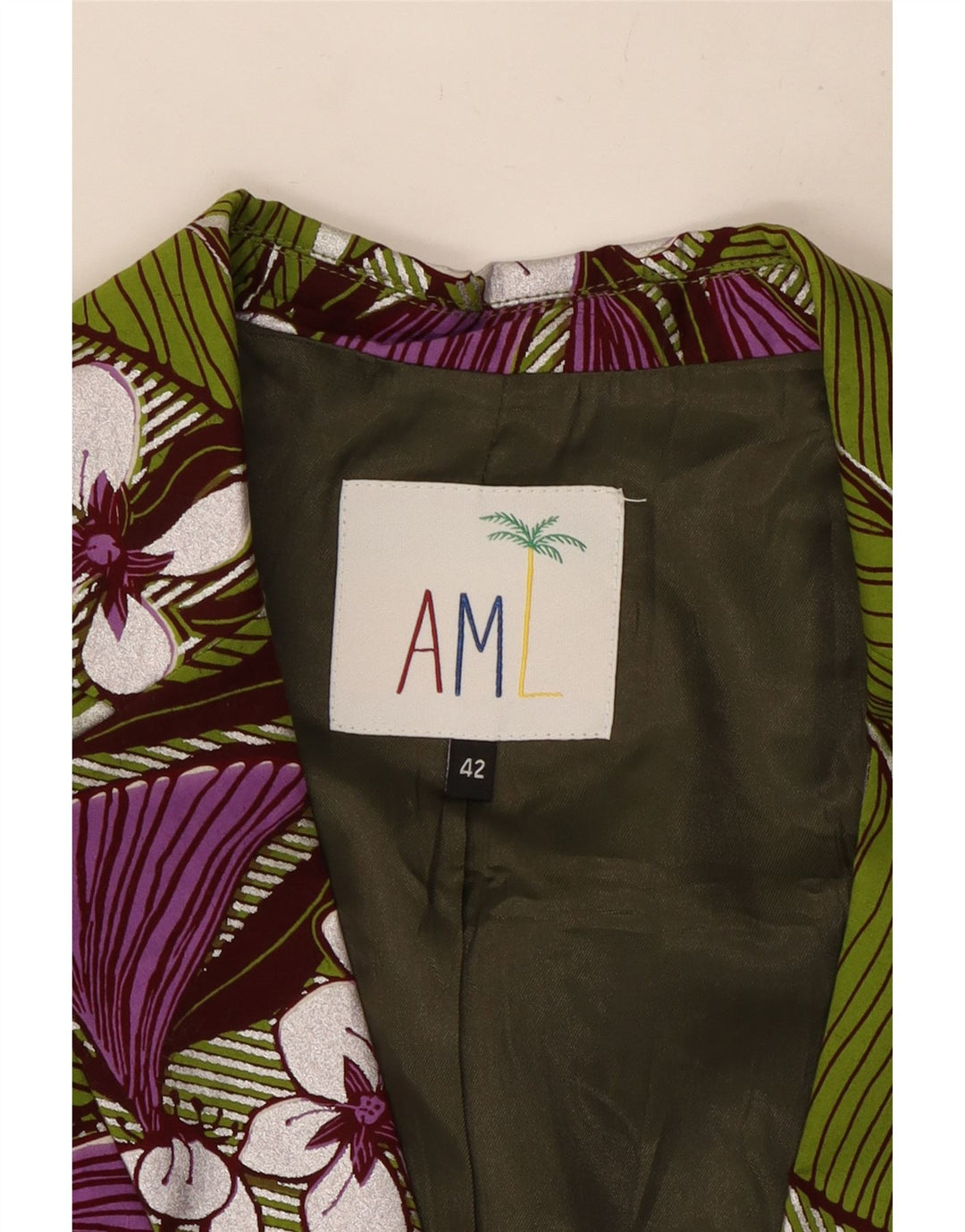 Jaqueta blazer feminina vintage com 1 botão IT 42 algodão floral verde médio