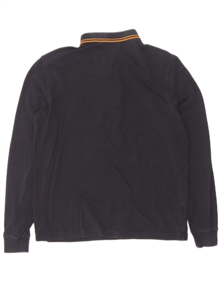 Camisa polo masculina de manga comprida Fred Perry de algodão listrado azul marinho médio