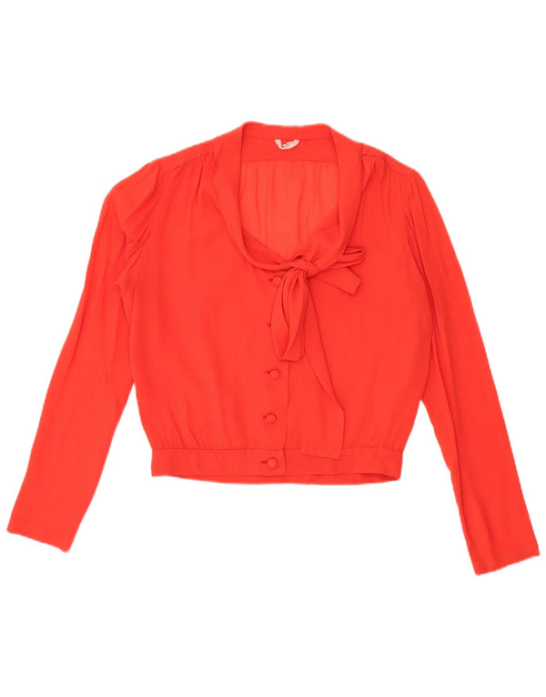 Blusa feminina VINTAGE com gravata frontal transparente Reino Unido 16 grande vermelha