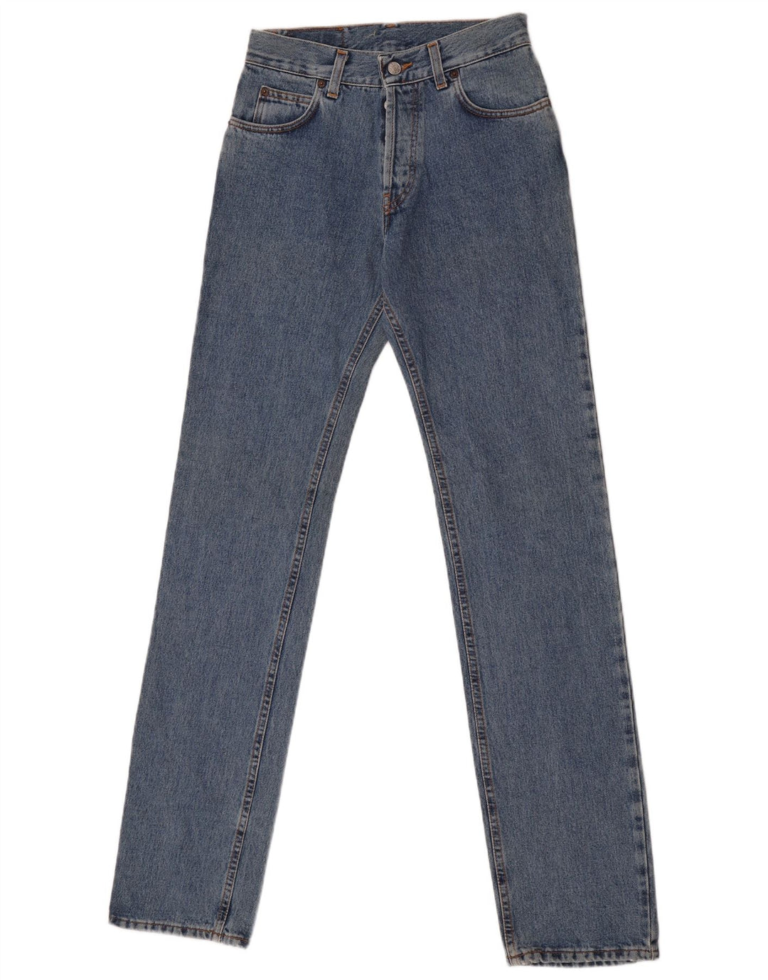 Rifle feminino jeans reto W28 L34 algodão azul