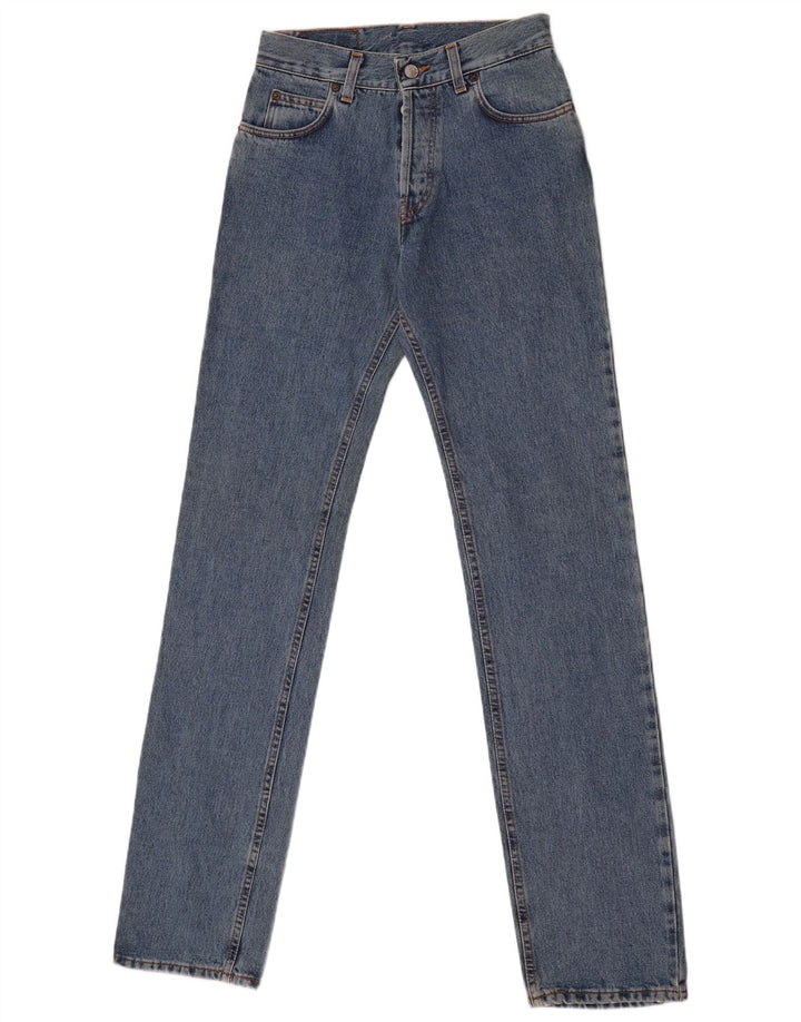 Rifle feminino jeans reto W28 L34 algodão azul